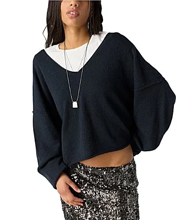 See Me V-Neck Long Sleeve Knit Pullover Sweater by Free People