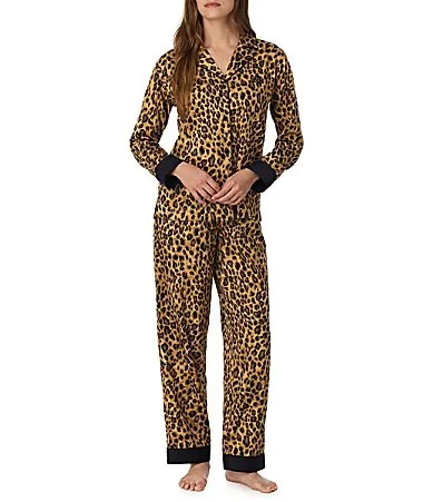 Lauren Ralph Lauren Sateen Leopard Print Long Sleeve Notch Collar Pajama Set by Ralph Lauren