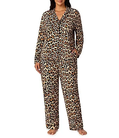 Kate Spade New York Leopard Print Long Sleeve Notch Collar Brushed Jersey Knit Pajama Set by kate spade