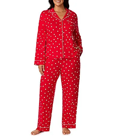 Kate Spade New York Red Dot Print Long Sleeve Notch Collar Brushed Jersey Knit Pajama Set by kate spade