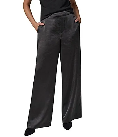 Woven Flat Front Wide Leg Full Length Pull-On Pants