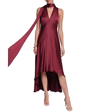 Satin V Neck Sleeveless Satin Midi Dress