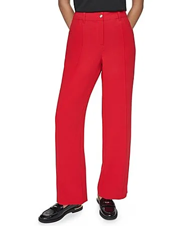 DKNY by Donna Karan Textured Crepe Front Pleats Mid Rise Full Length Pants