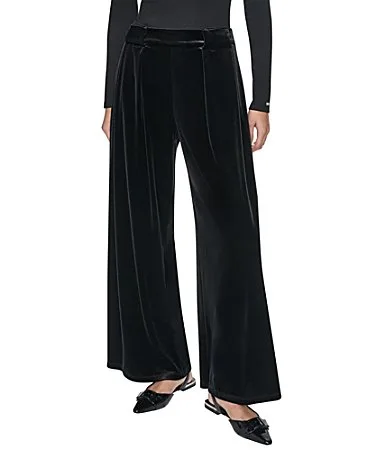 DKNY by Donna Karan Velvet Plaid Flat Front Straight Leg Ankle Length Pants