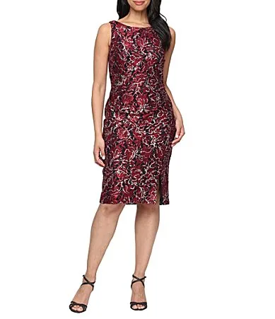 Foil Printed Lace Sleeveless Dress
