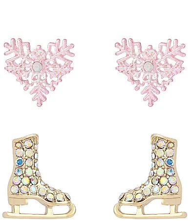 Betseys Après Ski Ice Skates Snowflake Duo Stud Earring Set by Betsey Johnson