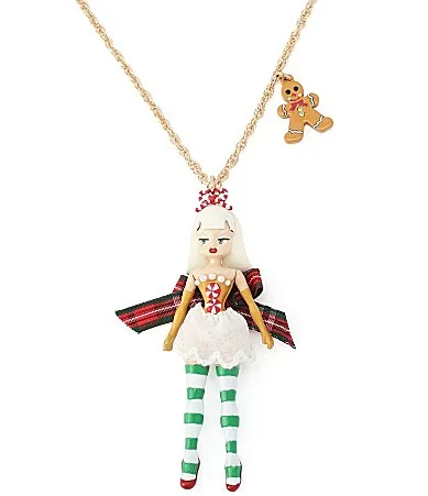Christmas Baker Girly Doll Novelty Statement Long Pendant Necklace by Betsey Johnson