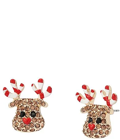 Christmas Candy Cane Reindeer Statement Stud Earrings
