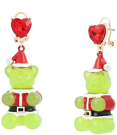 Christmas Santa Gummy Bear Statement Drop Earrings