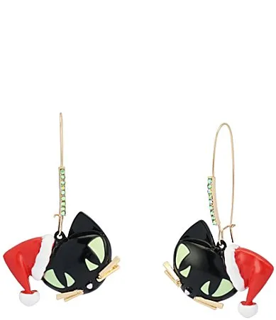 Christmas Santa Cat Dangle Drop Earrings