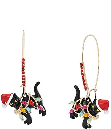 Christmas Lights Cat Dangle Drop Earrings