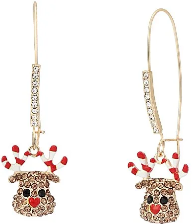 Christmas Candy Cane Reindeer Dangle Statement Drop Earrings