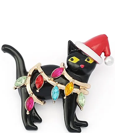 Christmas Lights Cat Brooch