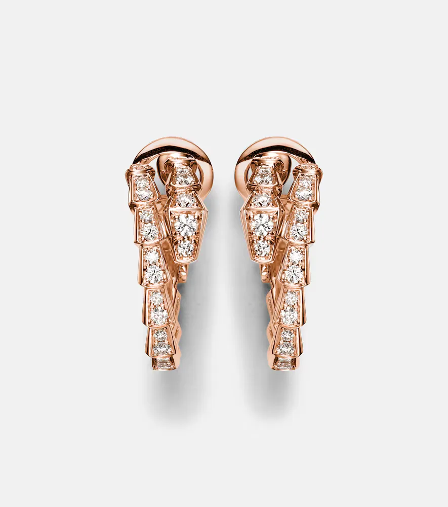 Serpenti Viper 18kt Rose Gold Hoop Earrings with Diamonds by BVLGARI