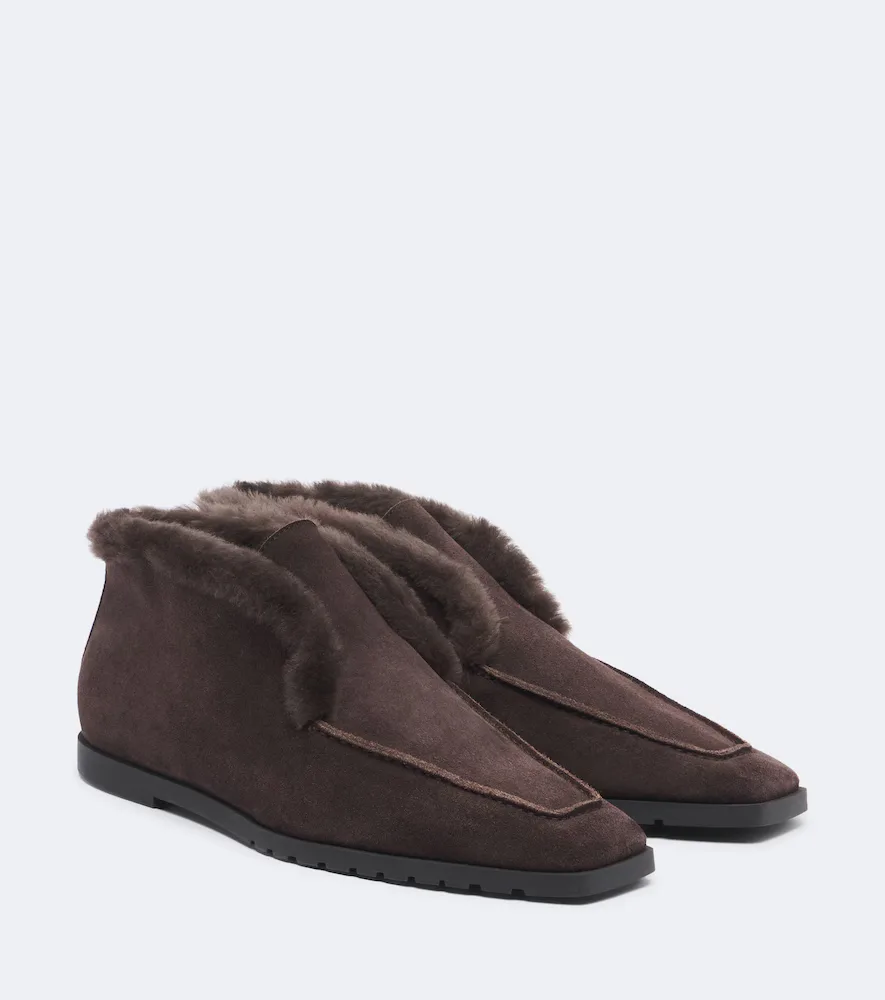Shearling-Lined Suede Ankle Boots by Totême