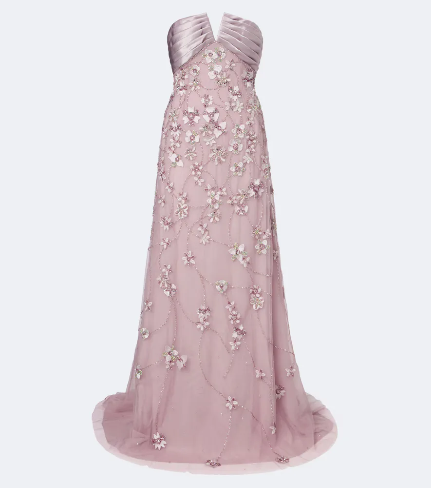 Embellished Sheer Tulle Bustier Gown