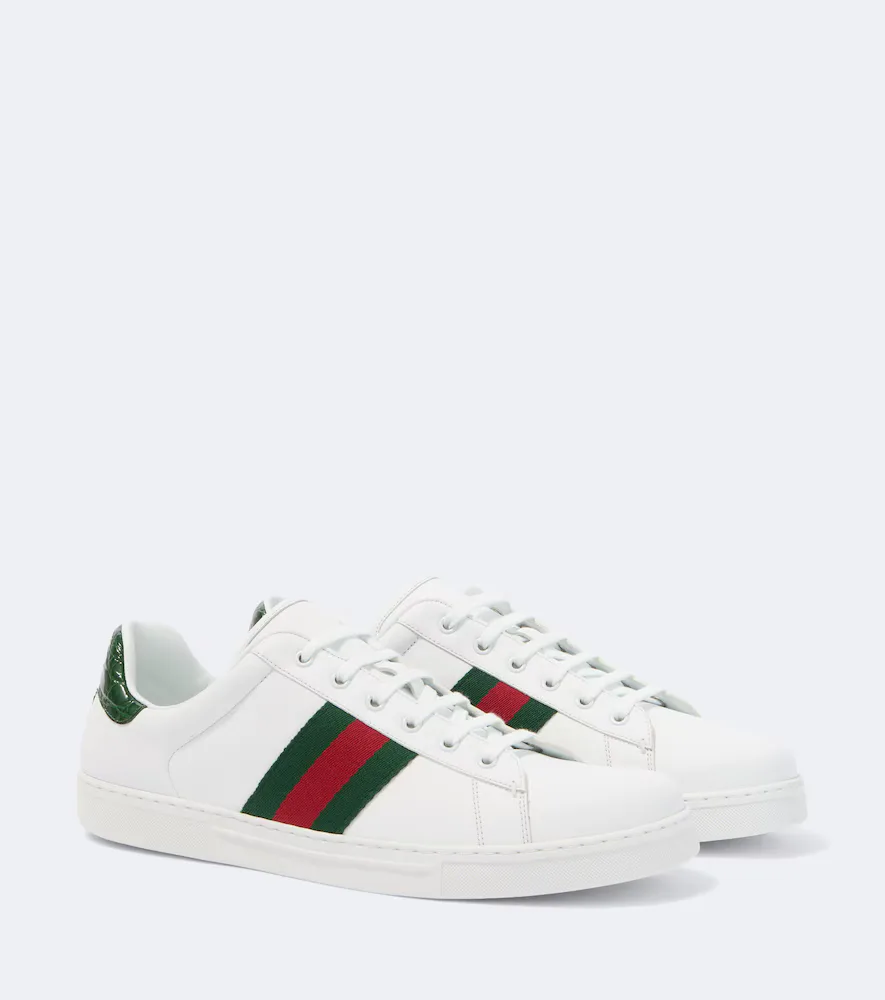 Ace Web Stripe Leather Sneakers