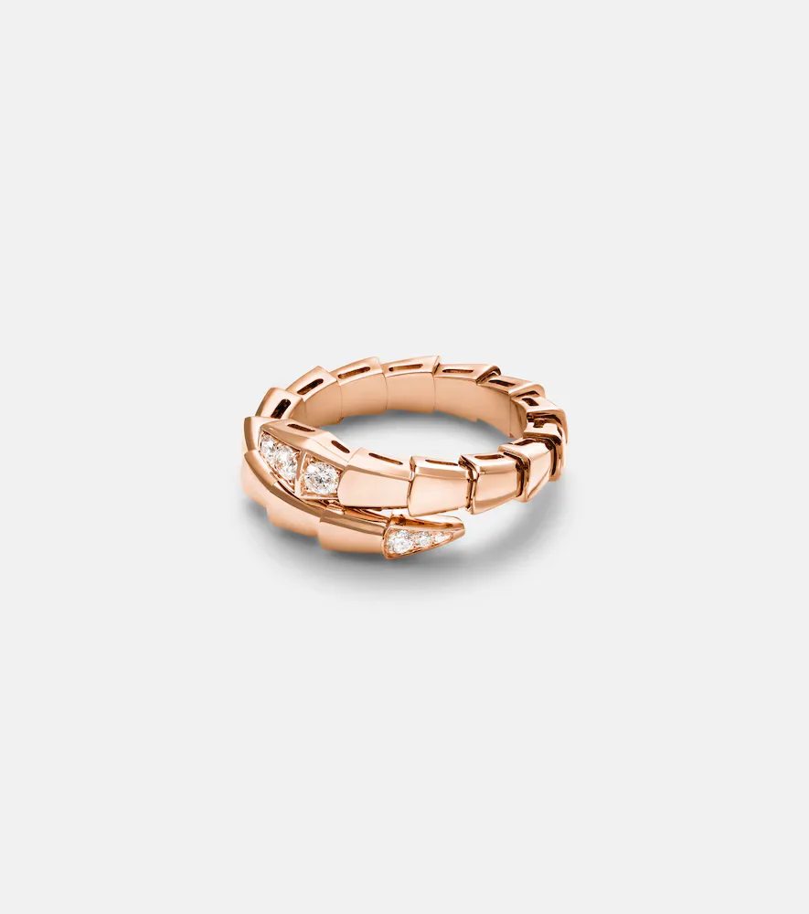 Serpenti Viper 18kt Rose Gold Ring with Diamonds by BVLGARI