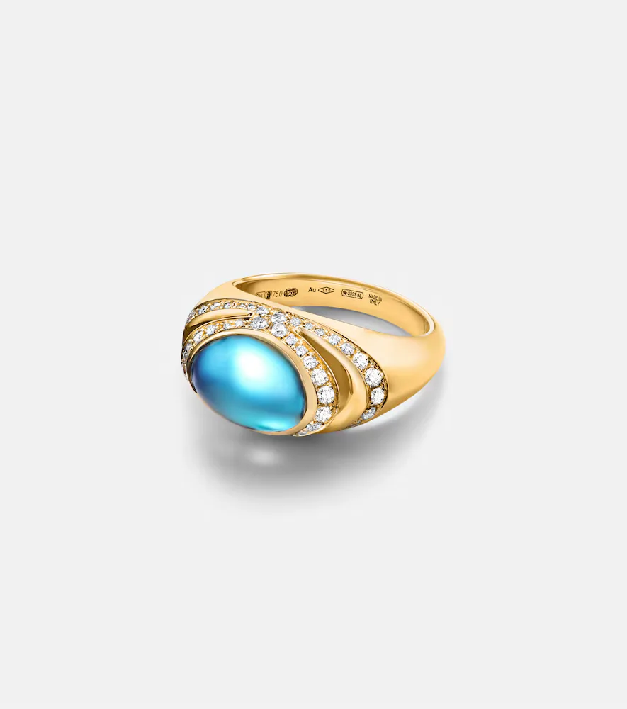 Bvlgari Cabochon 18kt Gold Ring with Topaz and Diamonds by BVLGARI
