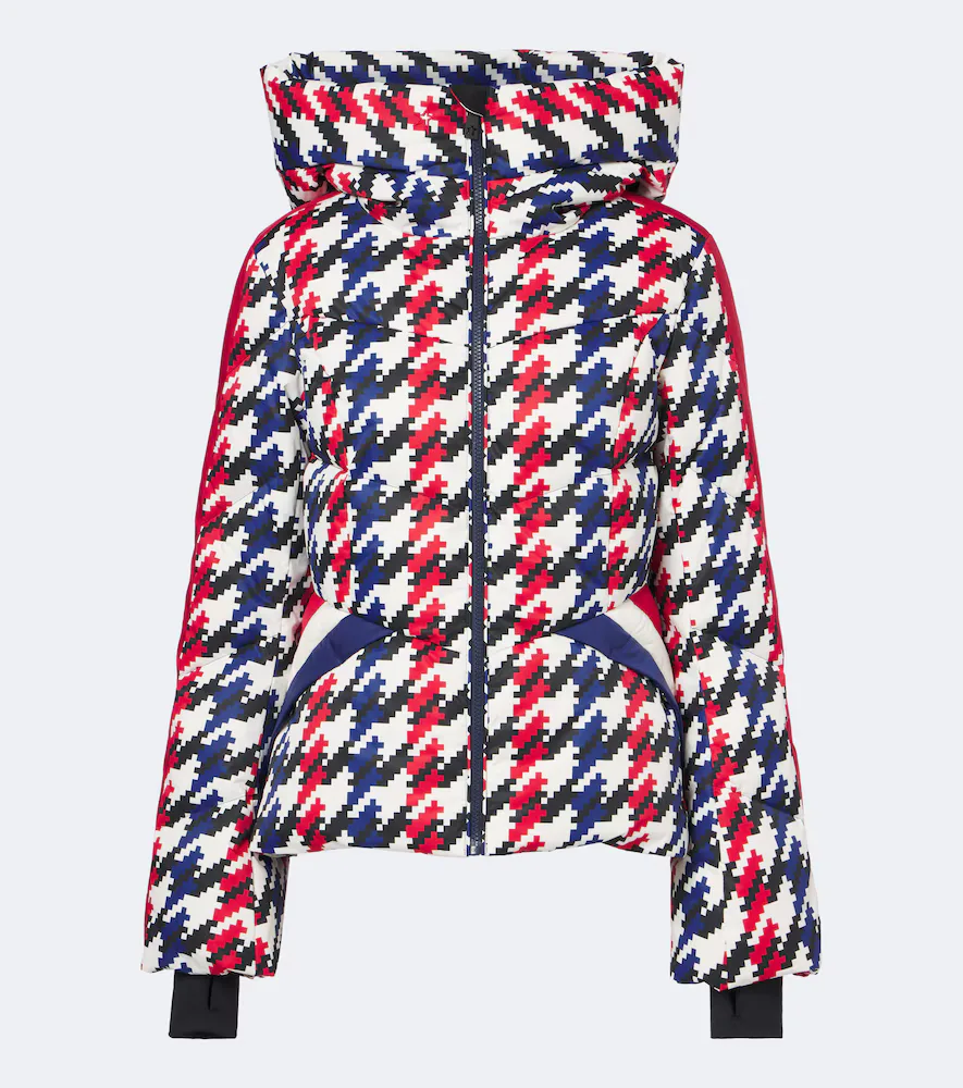 Duvet Houndstooth Hooded Down Ski Jacket