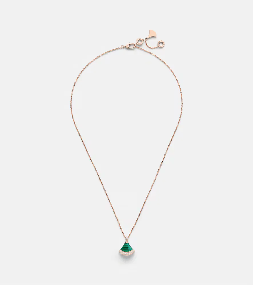 Divas Dream 18kt Rose Gold Necklace with Diamonds and Malachite by BVLGARI