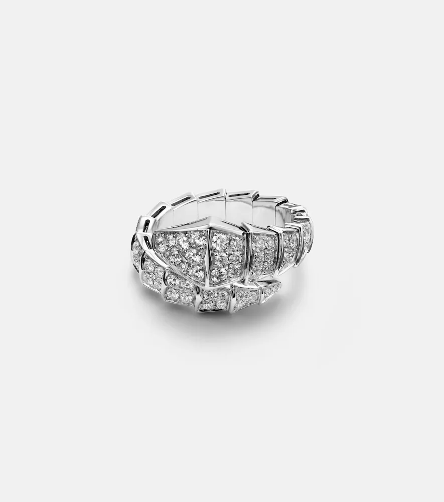 Serpenti Viper 18kt White Gold Ring with Diamonds by BVLGARI