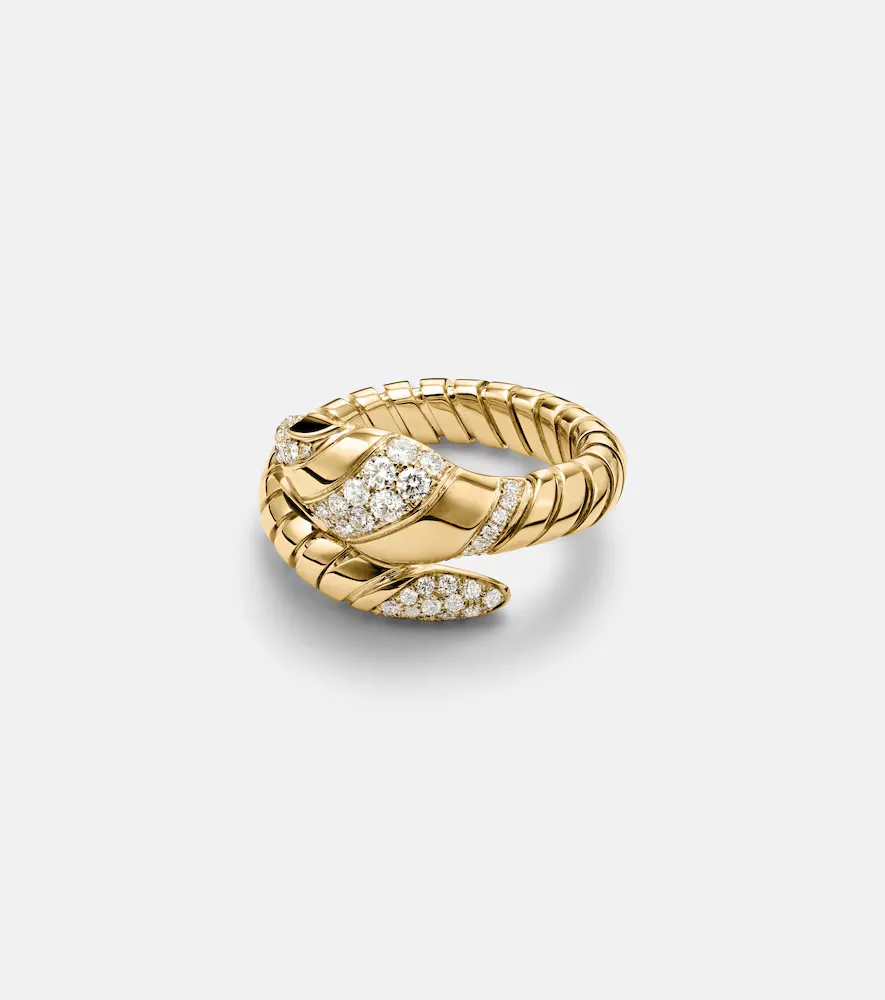 Serpenti Tubogas 18kt Gold Ring with Diamonds and Onyx