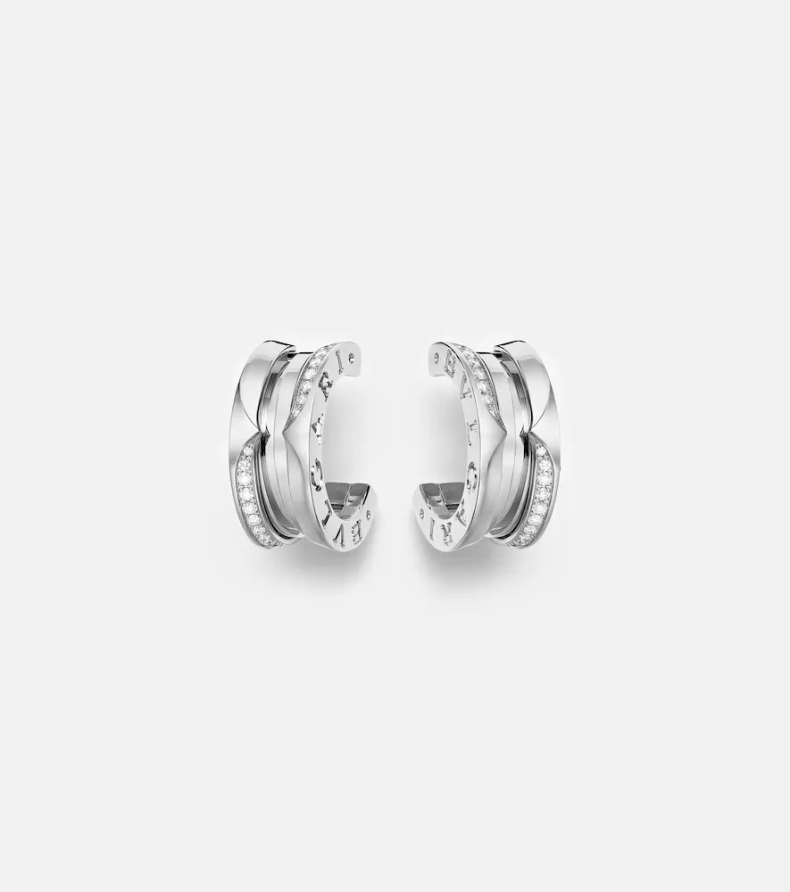 B.zero1 18kt White Gold Hoop Earrings with Diamonds by BVLGARI