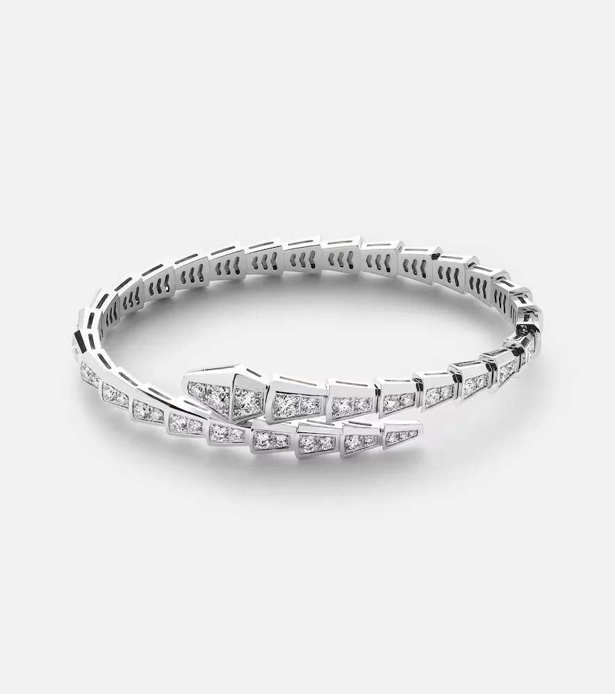Serpenti Viper 18kt White Gold Bangle with Diamonds by BVLGARI