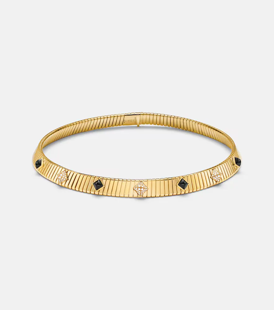Bvlgari Bvlgari Tubogas 18kt Gold Necklace with Diamonds and Onyx by BVLGARI