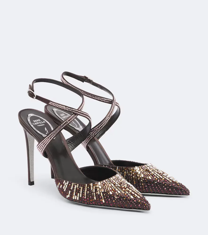 Swarovski-Embellished Satin Pumps by Rene Caovilla