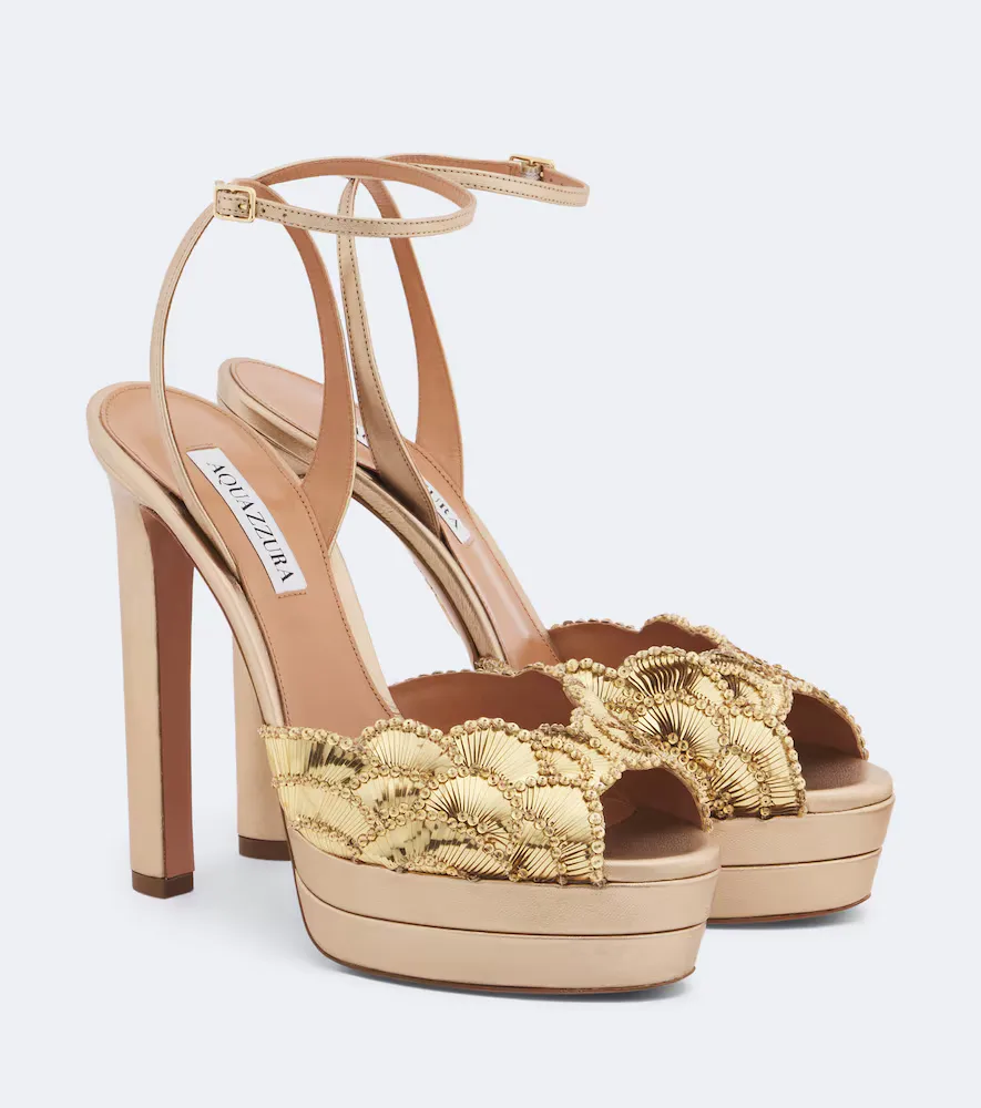 Ce Soir Metallic Leather Platform Sandals