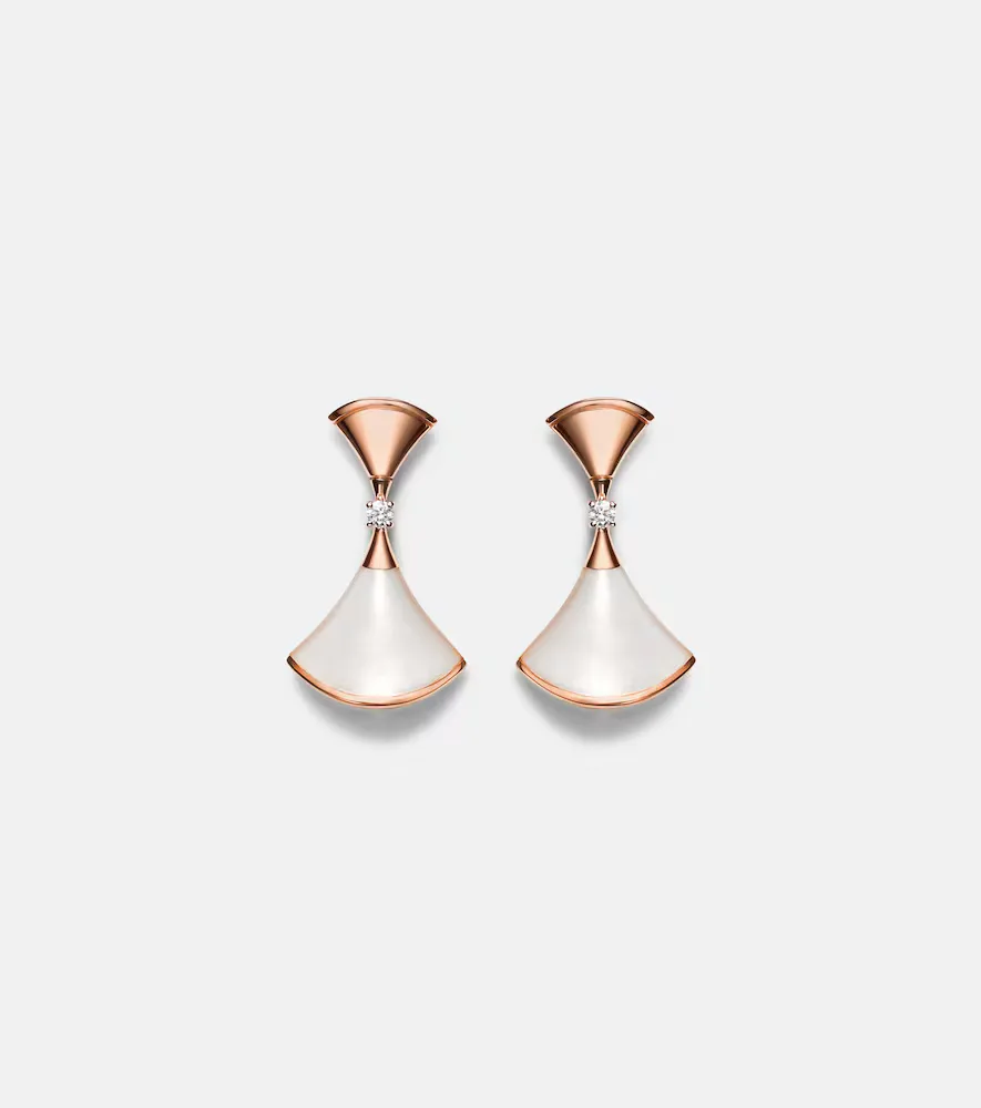 Divas Dream 18kt Rose Gold Drop Earrings with Diamonds and Mother-Of-Pearl by BVLGARI