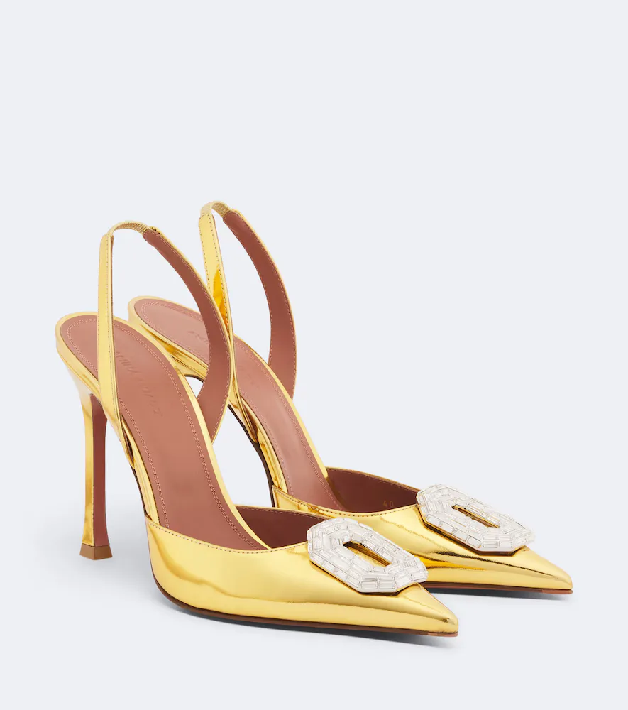 Camelia Mirrored Leather Slingback Pumps by Amina Muaddi