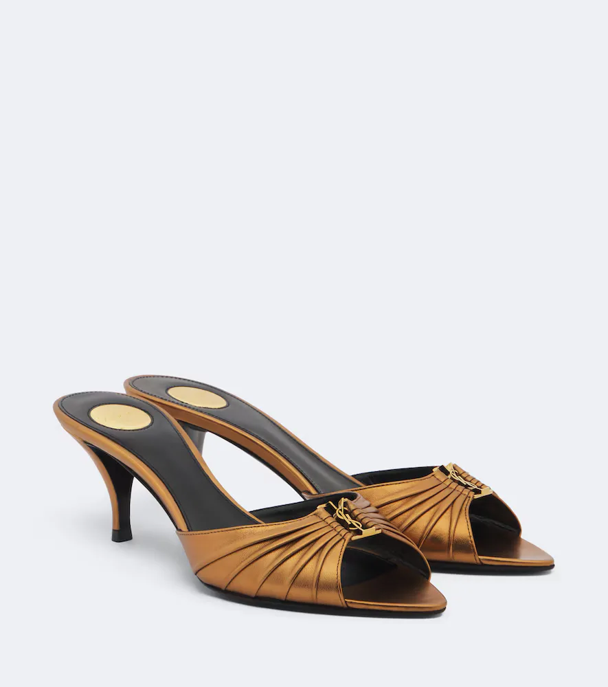Babylone Cassandre Metallic Leather Mules by Saint Laurent