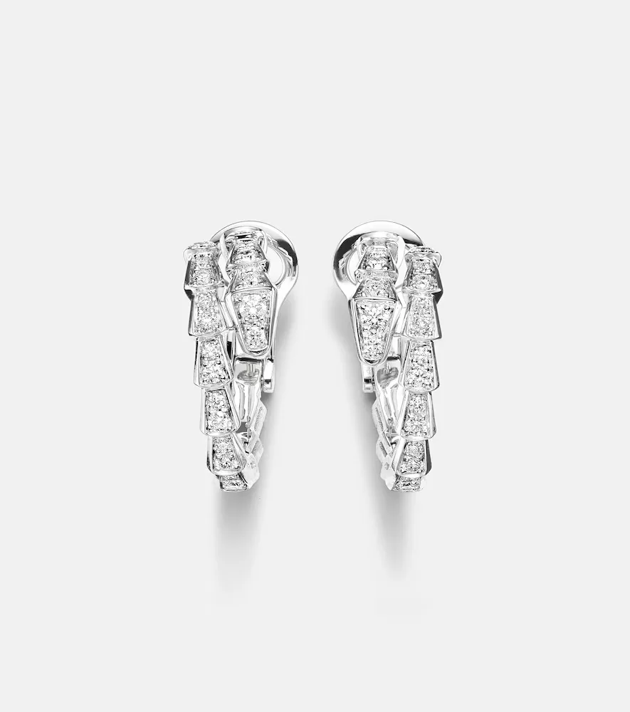 Serpenti Viper 18kt White Gold Hoop Earrings with Diamonds by BVLGARI