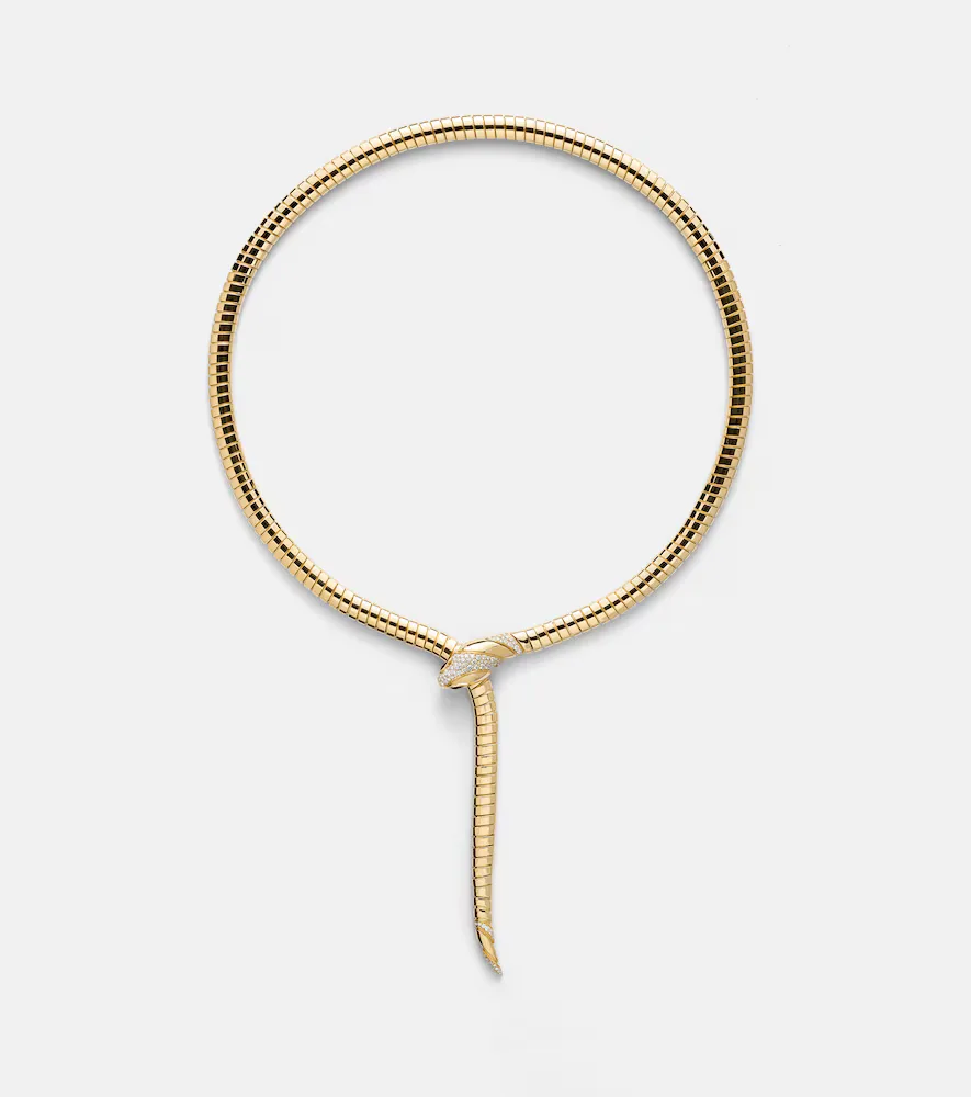 Serpenti Tubogas 18kt Gold Necklace with Diamonds and Onyx by BVLGARI