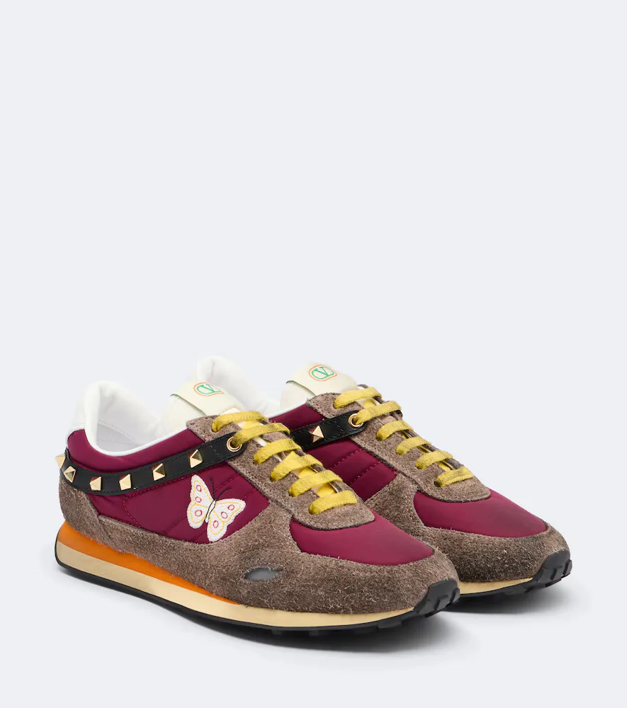 Stud Up Embroidered Suede-Trimmed Sneakers by Valentino Garavani