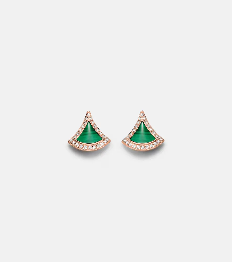 Divas Dream 18kt Rose Gold Earrings with Malachite and Diamonds by BVLGARI