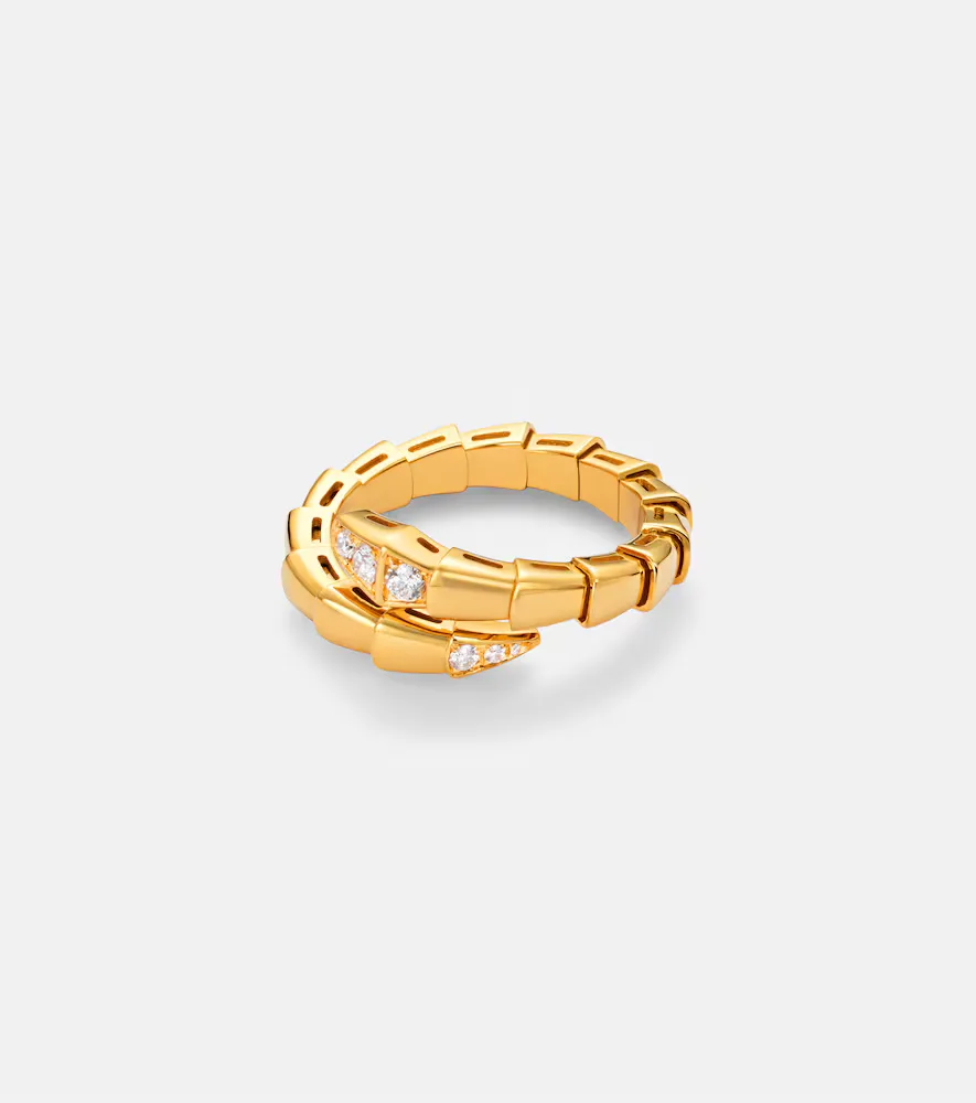 Serpenti Viper 18kt Gold Ring with Diamonds by BVLGARI