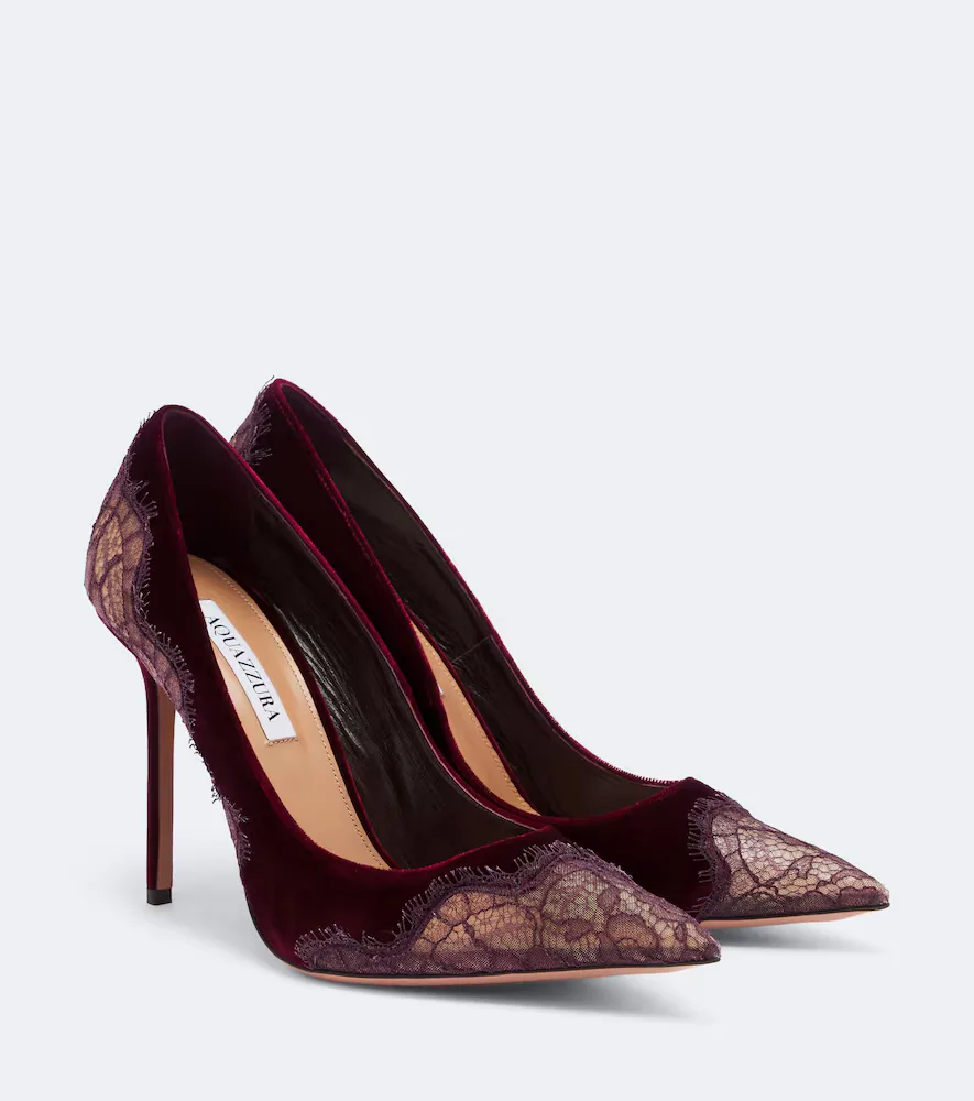 Meadow Lace-Trimmed Velvet Pumps by Aquazzura