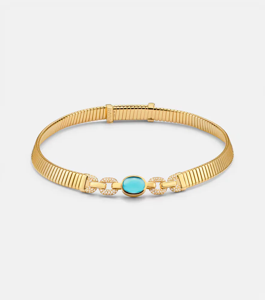Bvlgari Tubogas 18kt Gold Necklace with Topaz and Diamonds by BVLGARI