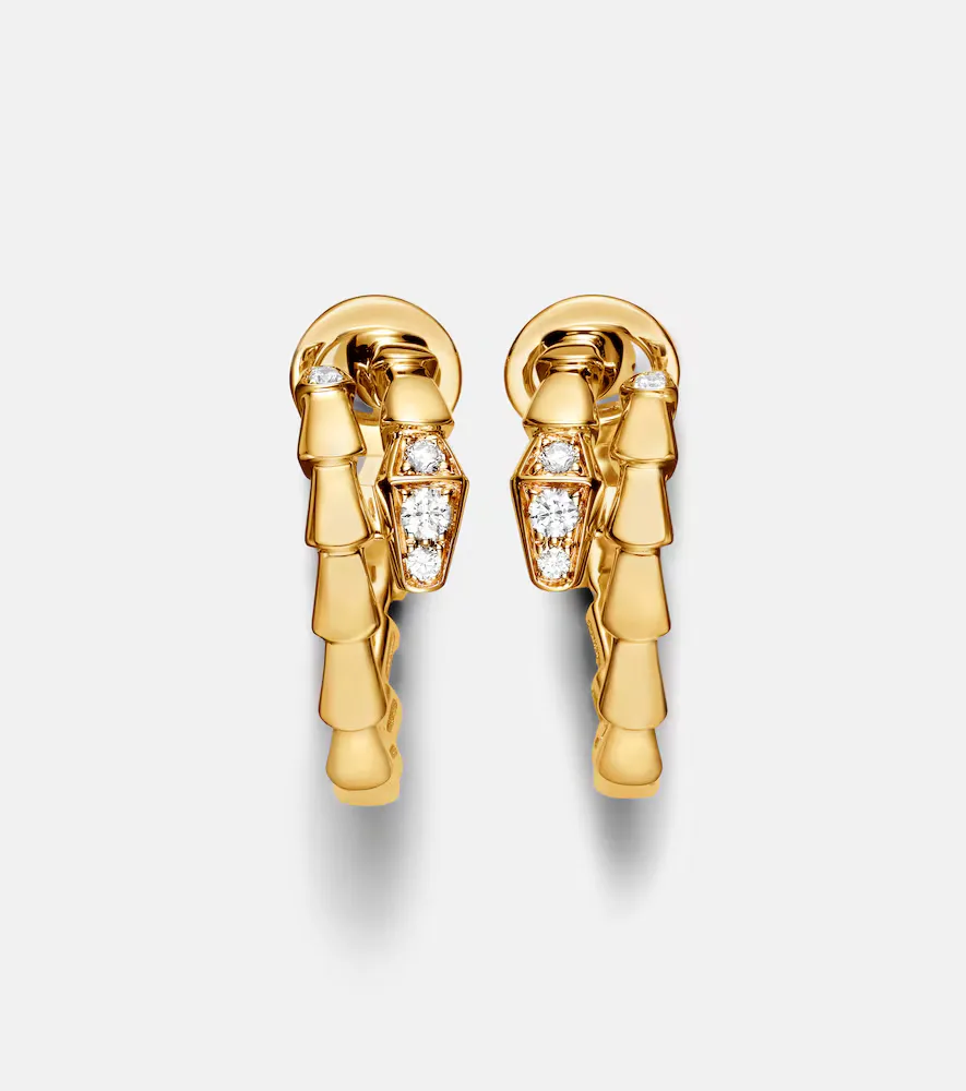 Serpenti Viper 18kt Gold Hoop Earrings with Diamonds by BVLGARI