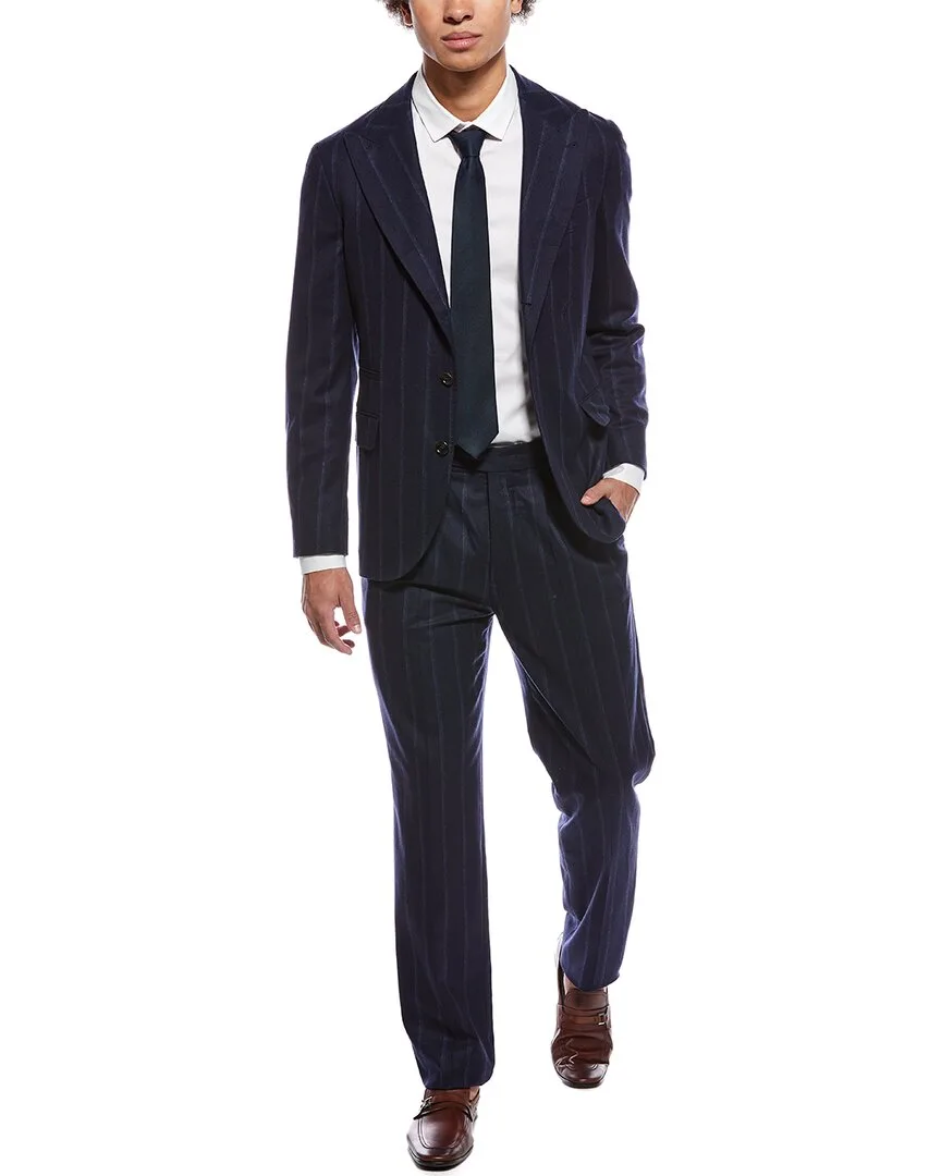 2Pc Wool, Silk, & Cashmere-Blend Suit with Pleated Pant