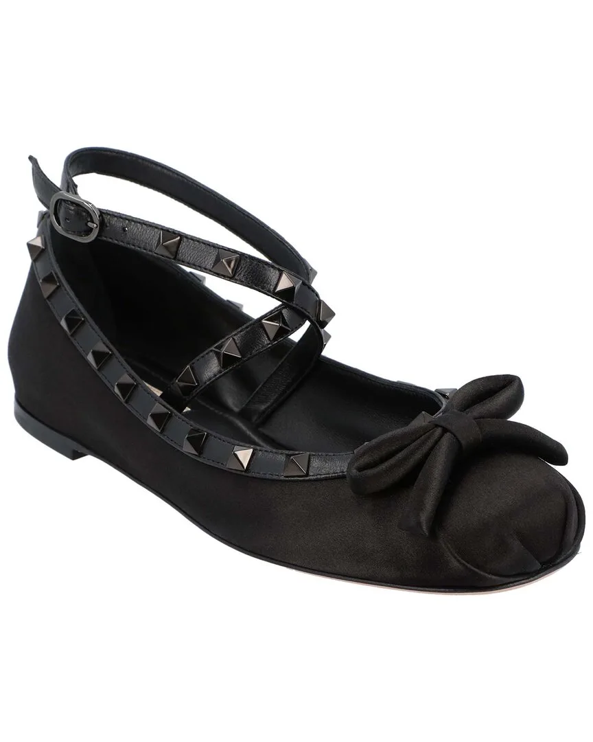 Satin Rockstud Ballerina Flat (authentic Pre-Loved) by Valentino