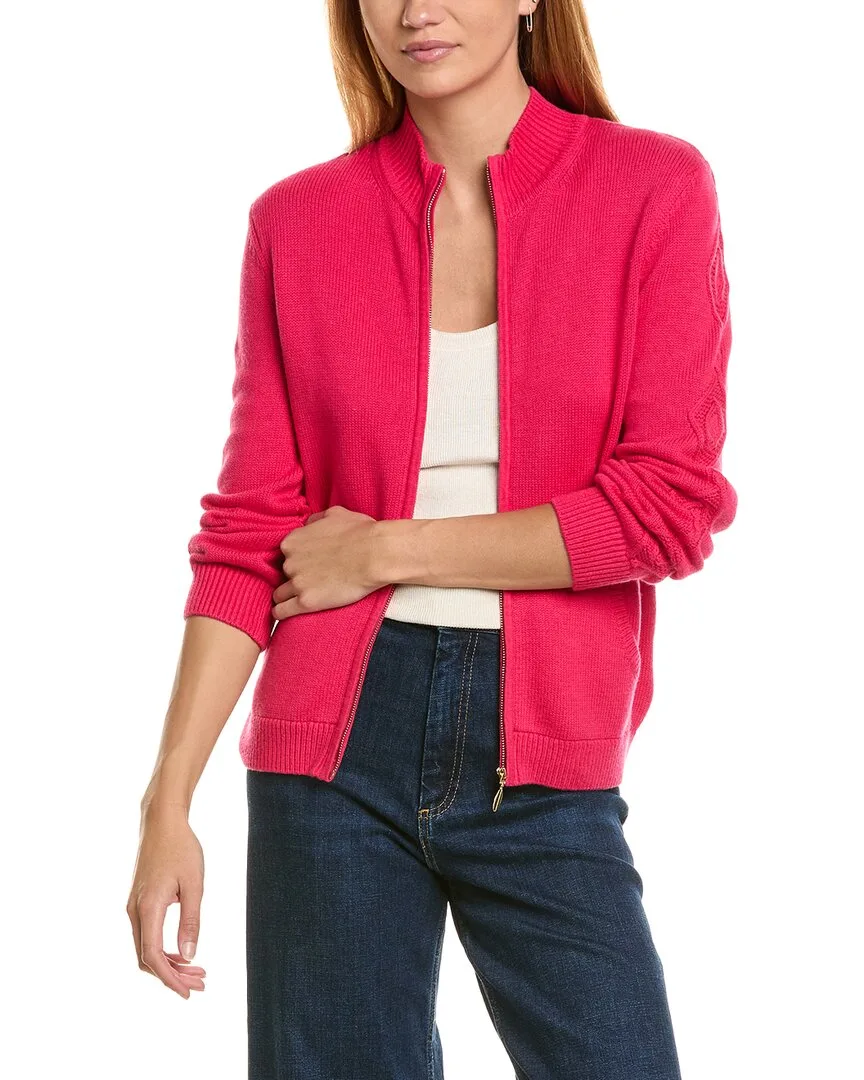 Cashmere-Blend Cable Zip Jacket
