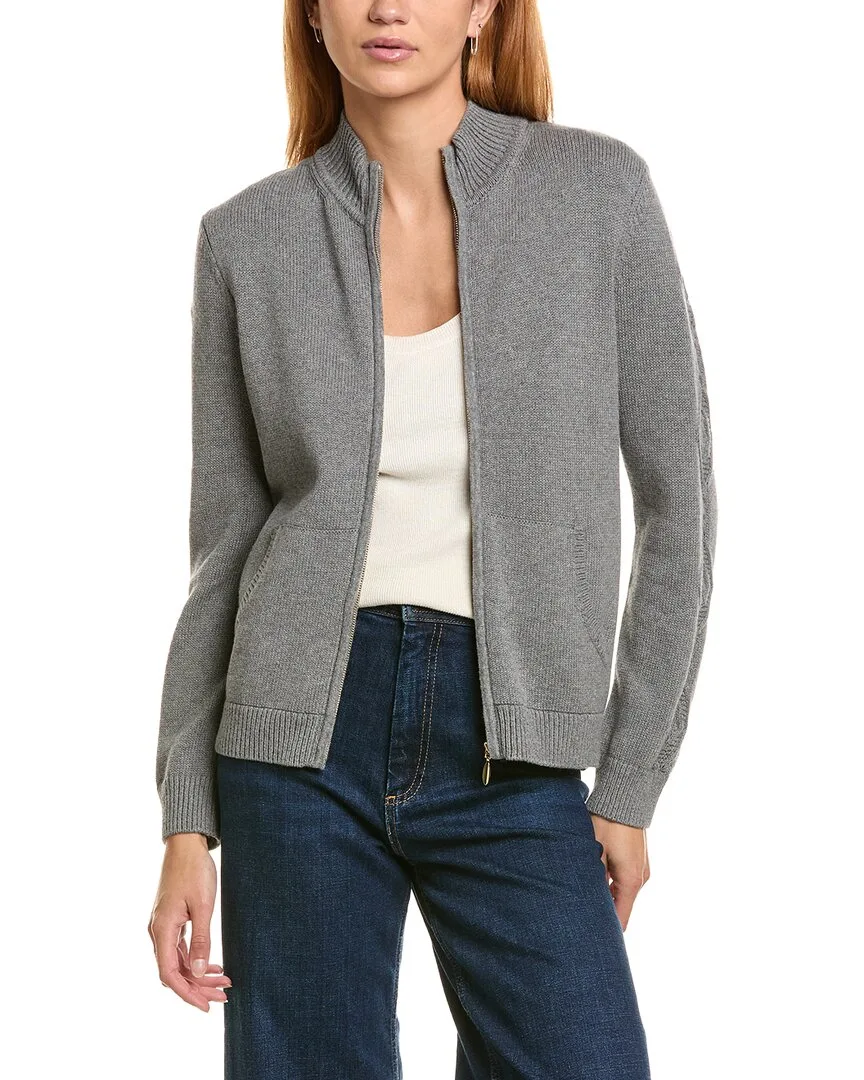 Cashmere-Blend Cable Zip Jacket