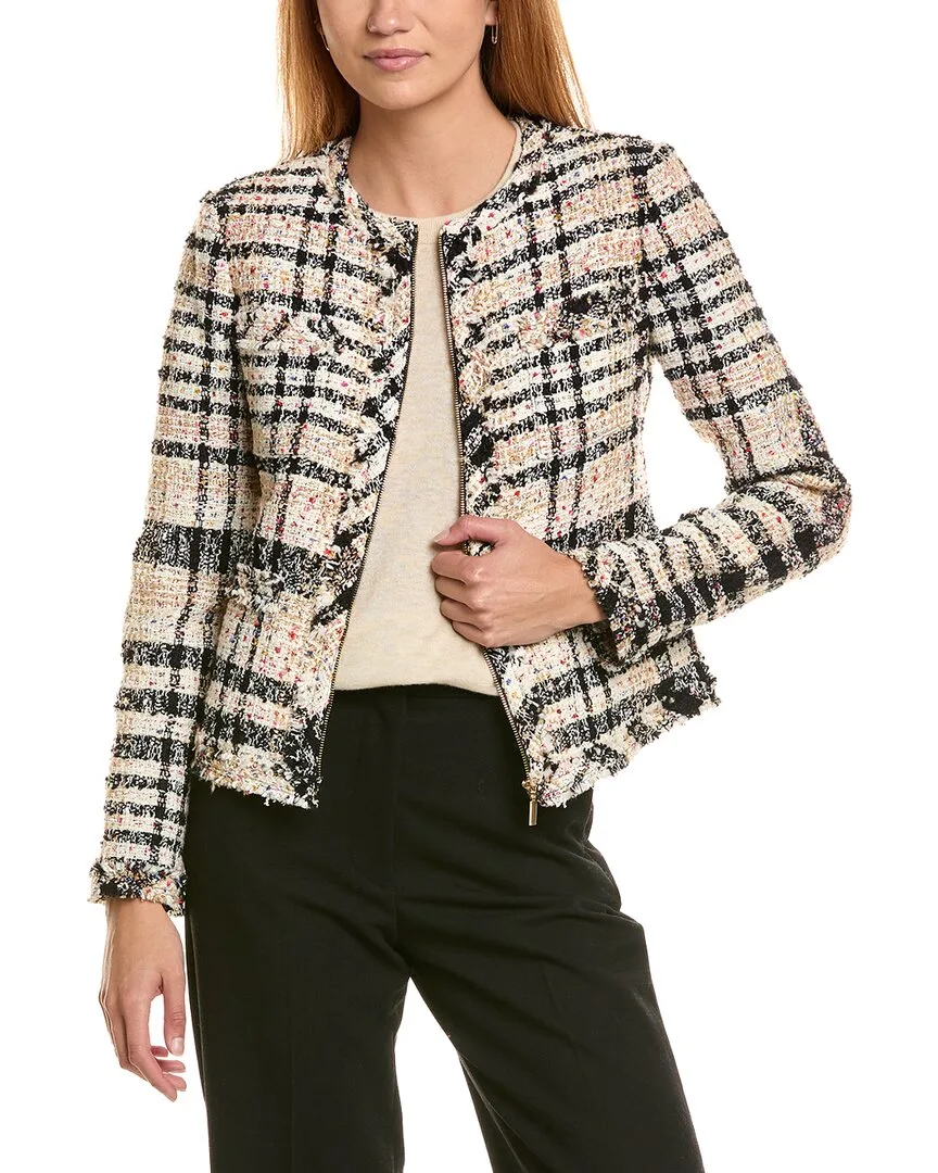 Degrade Soft Plaid Tweed Fringe Detail Cr