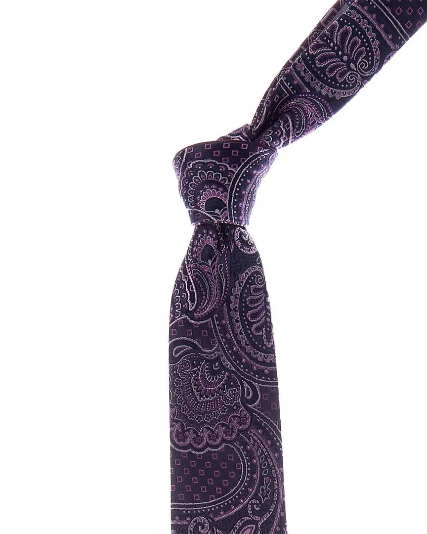 Medallions/Solid Reversible Silk Tie by Canali