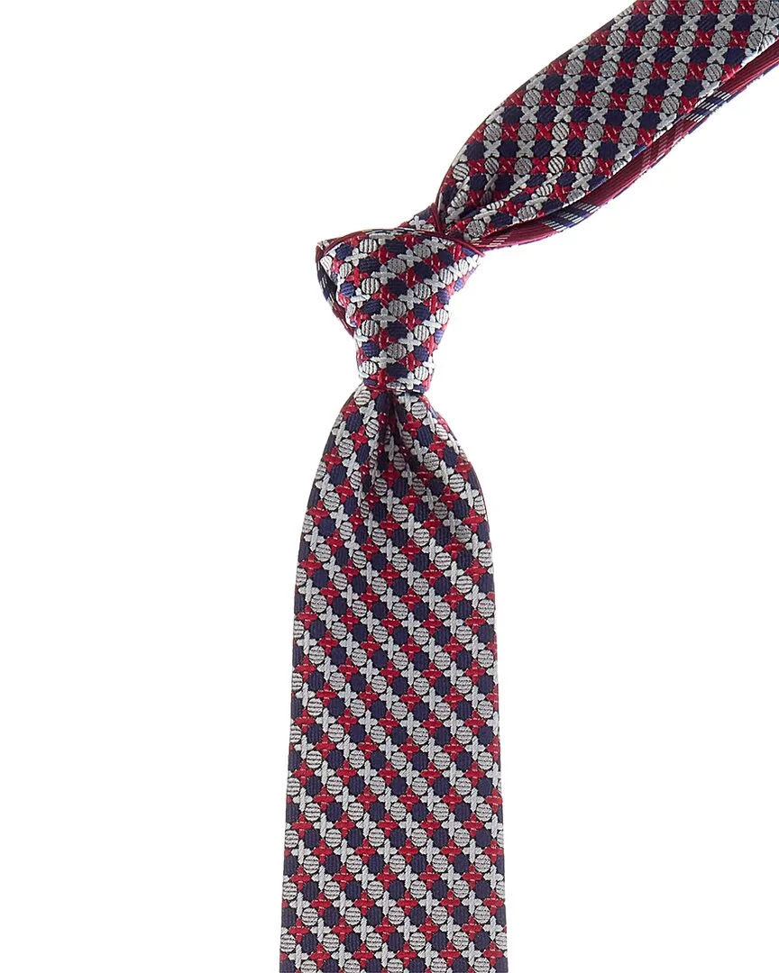 Red & Blue XO/Plaid Reversible Silk Tie by Canali